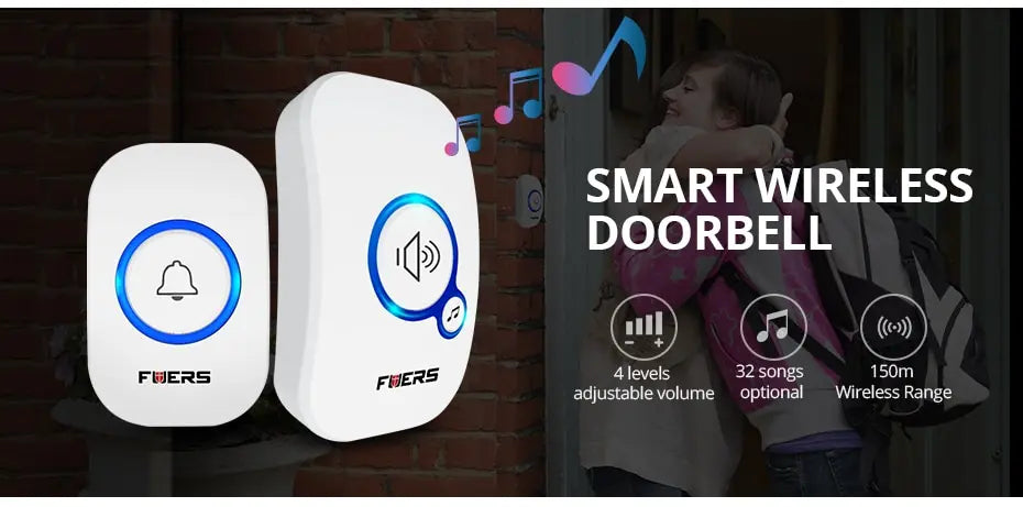 Fuers Wireless Waterproof Doorbell with Welcome Chime