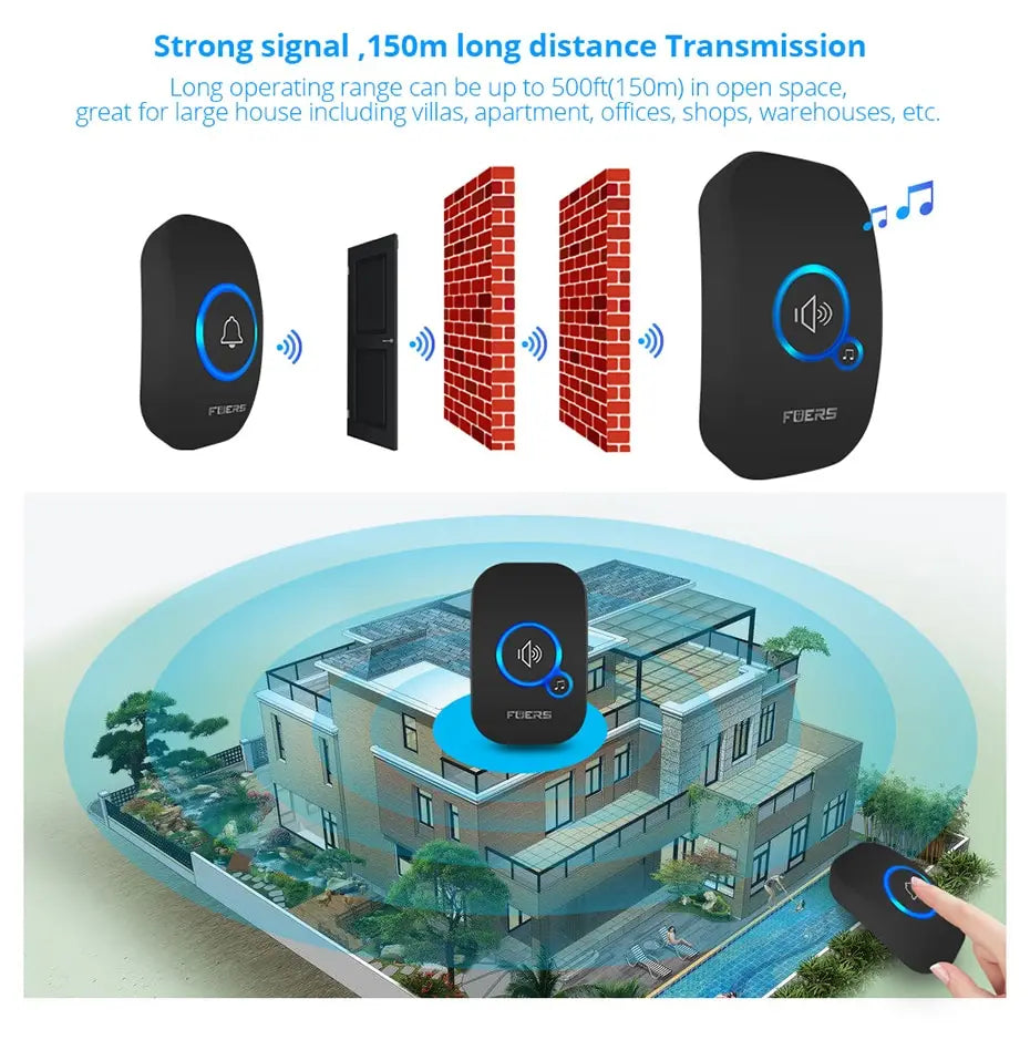 Fuers Wireless Waterproof Doorbell with Welcome Chime