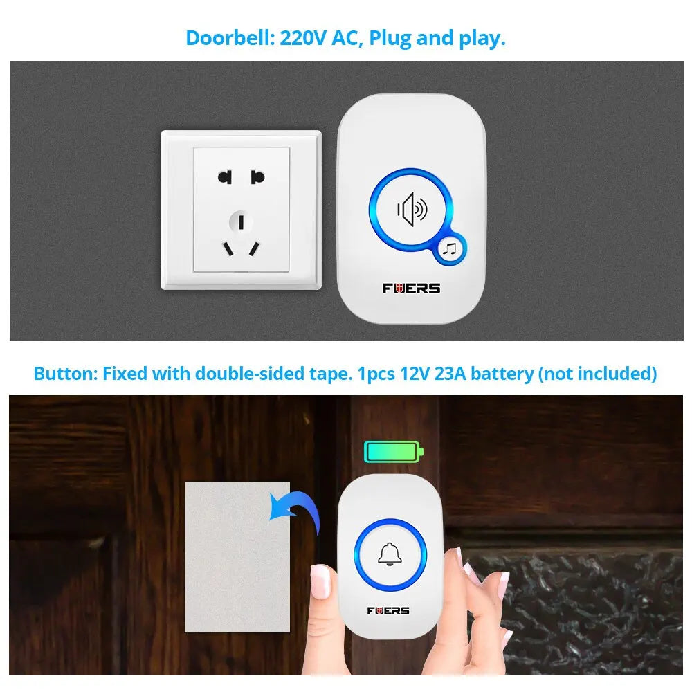 Fuers Wireless Waterproof Doorbell with Welcome Chime